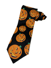Men's Novelty Neck Tie Pumpkin Happy Halloween 3 7/8" x 56" Hallmark USA Made