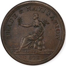 PCGS AU58 Nova Scotia 1813 Trade & Navigation Penny Token Breton 962, NS-20A1