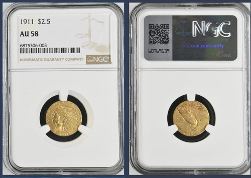 1911 $2.50 Gold Indian Head Quarter Eagle ~ NGC AU58 ~ Pre-33 US Gold Coin