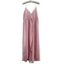 Vintage Pink Lace Empire Waist Nightgown L Wrap Scallop Coquette Pastel Drape