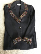 ST JOHN collection black fringe jacket size 2