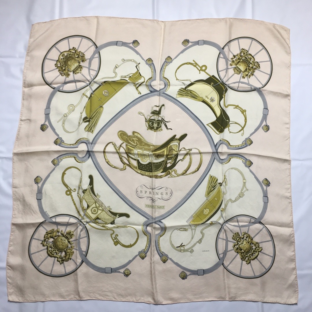 Hermes Carre 90 Light Pink Multicolor Silk Scarf Excellent Used Women No Box