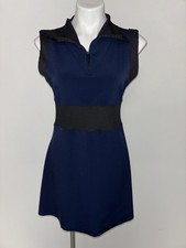 Zara Dress Womens L Navy Casual Sleeveless Half Zip A Line Skater Stretchy