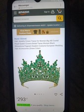 SGeneE Tiara Crystal Queen Crown Pageant Green Rhinestone For Woman