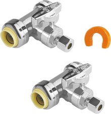 Tee Stop Valves 1/2" Push x 1/2" Push x 3/8" O.D Push Fit Valve with Disconne...