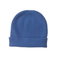 100 Cashmere Ribbed Beanie Hat Sapphire Blue - Made in Scotland