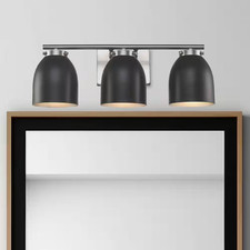 20 In. 3-Light Brushed Nickel Bathroom Vanity Light Fixture with Black Metal Sha