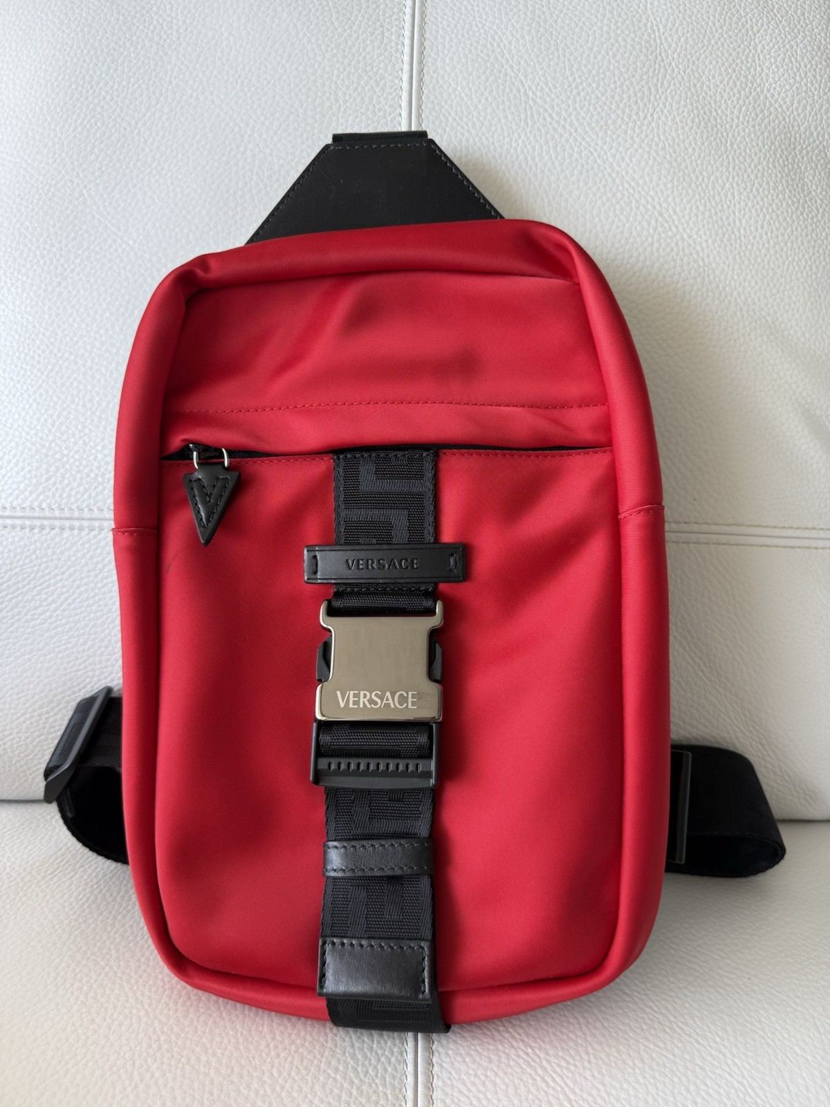 Versace Red Greca Single Strap Backpack Sling Bag… - image 1