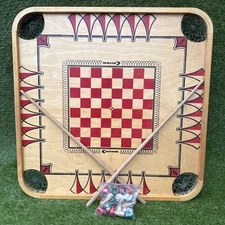 Vintage 1967 Carrom Wood Game Chess Board #166 w/Netted Pockets