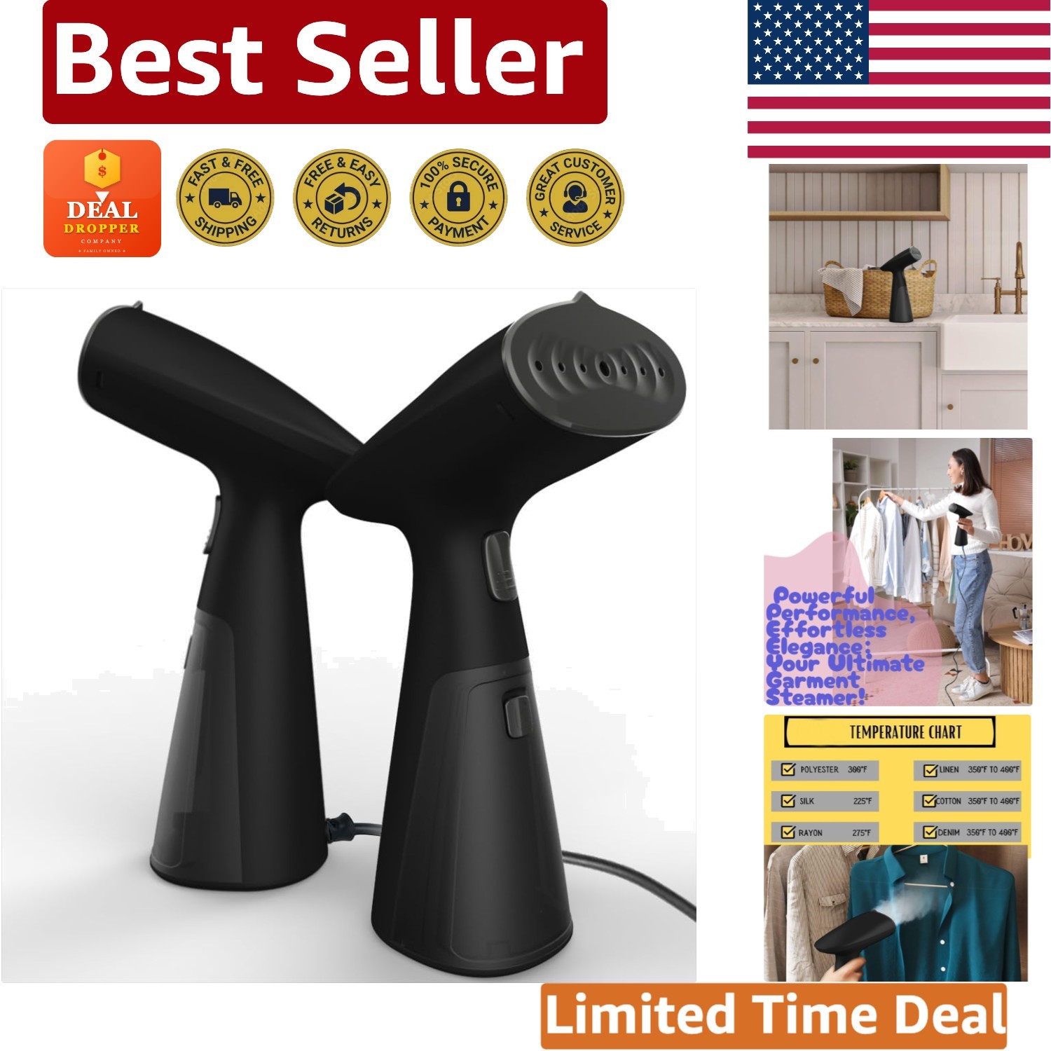 Efficient Handheld Steamer for Fabrics - Heats Up in 30 Seco