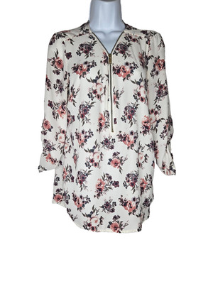 Rue21 Floral Blouse Womens Medium Zip Front Boho Cottagecore Romantic