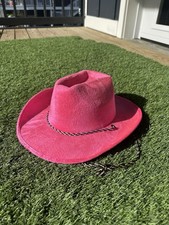 Pink Felt Rancher Fedora Wide Brim Cowboy Hat W/ Neck Strap