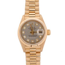 Rolex 69178 Lady-Datejust 26 mm Fluted Bezel Silver Jubilee Diamond Dial Preside