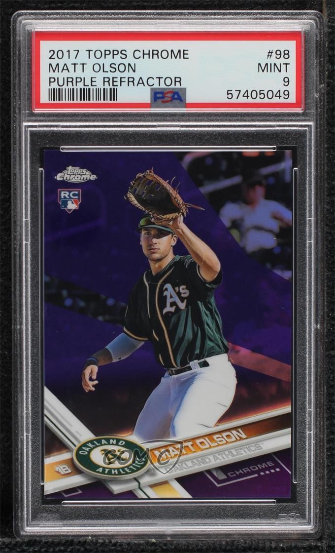 2017 Topps Chrome Purple Refractor /299 Matt Olson #98 PSA 9 MINT Rookie RC 09if