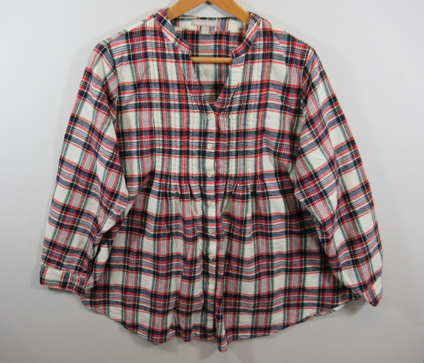 Woman Within Pleated Flannel Shirt Women Plus Size 18/20 Plaid Cotton