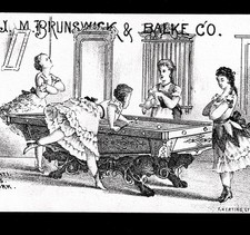 RARE - 1800's Billiards J.M Brunswick & Balke Pool Table Ladies Comic Trade Card