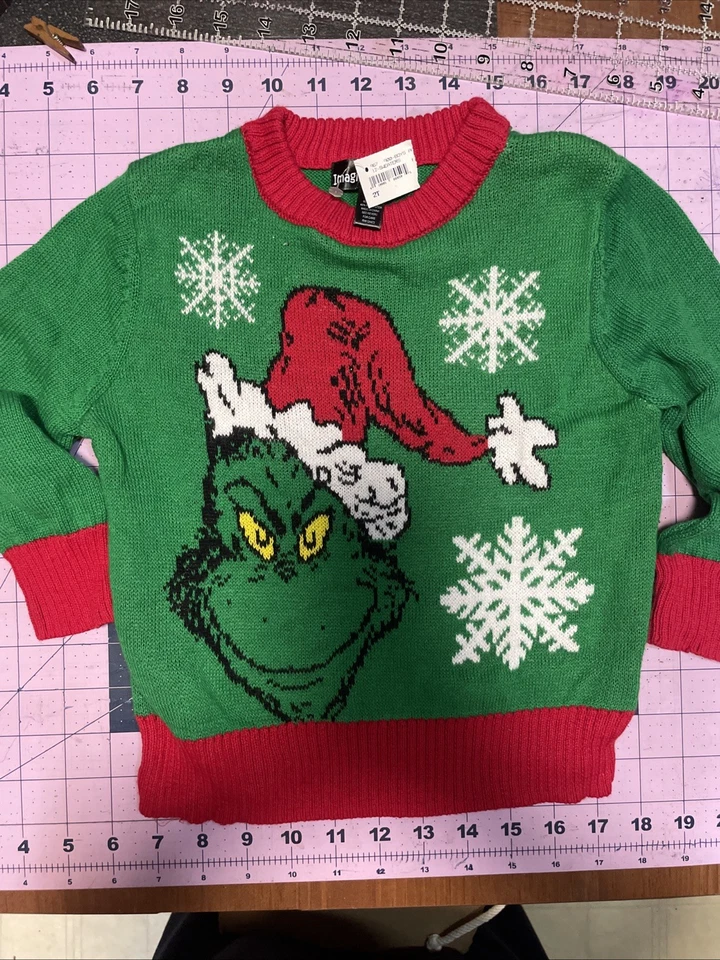 Grinch Ls Pullover Rundhals gerippter Besatz Urlaub Kinder grün/rot