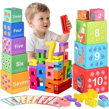 Wooden Number Building Blocks  Stacking Toys for Toddlers 3 Years Old, Digi...