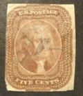 SCOTT #12 USED 1856 THOMAS JEFFERSON IMPERF w/ LIGHT CANCEL  CV $750.00