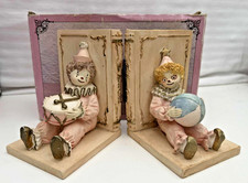 Pair Vintage Of ACADEMY Bookends The Happy Clown With Ball And Drum  Figurine