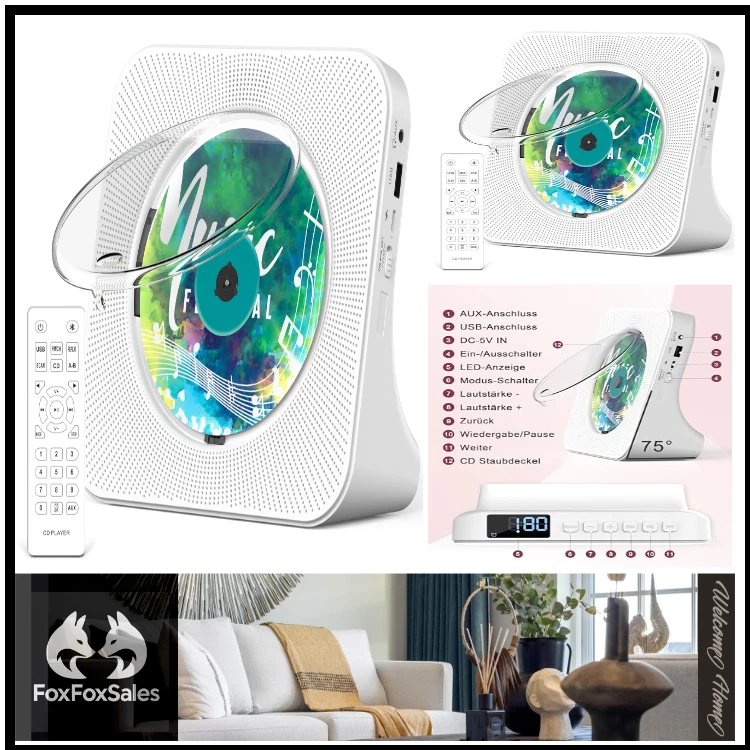 Bluetooth 5.0 CD-Player | HiFi-Lautsprecher | Fernbedienung