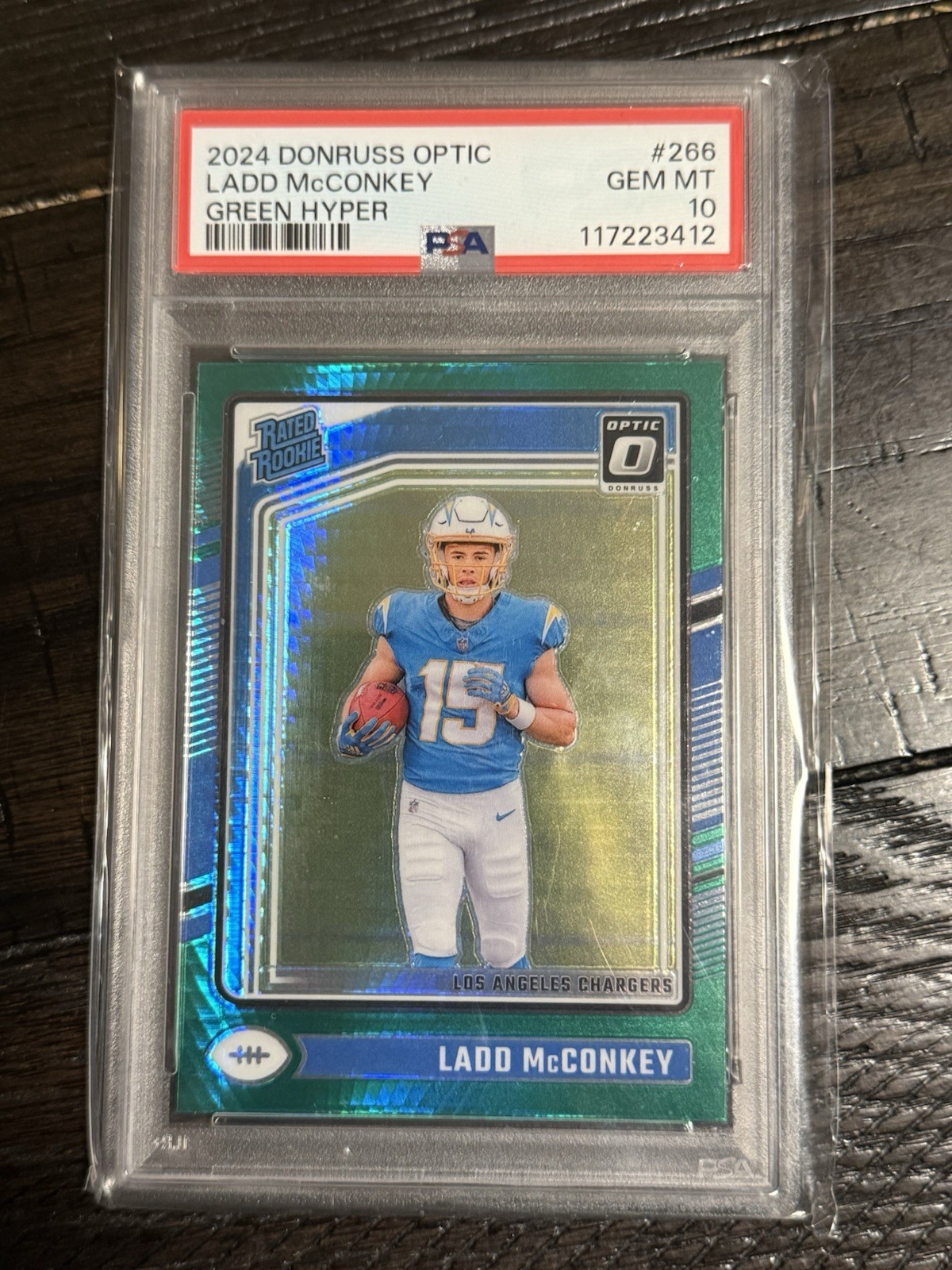 2024 Panini Donruss Optic Ladd McConkey Green Hyper Prizm #266 PSA 10 Chargers