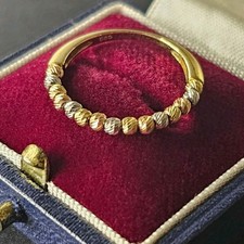 585 14ct Gold Tricolour Dorika Beaded Ring, Yellow White & Rose Gold