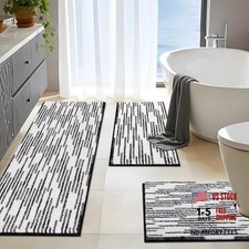 3 Piece U-Shaped Bathroom Rugs Sets - Black - Loop Pile - Bathroom Mat Set