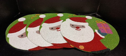 Set Of 4 Beaded Santa Claus Round 13" Placemats Target Holiday