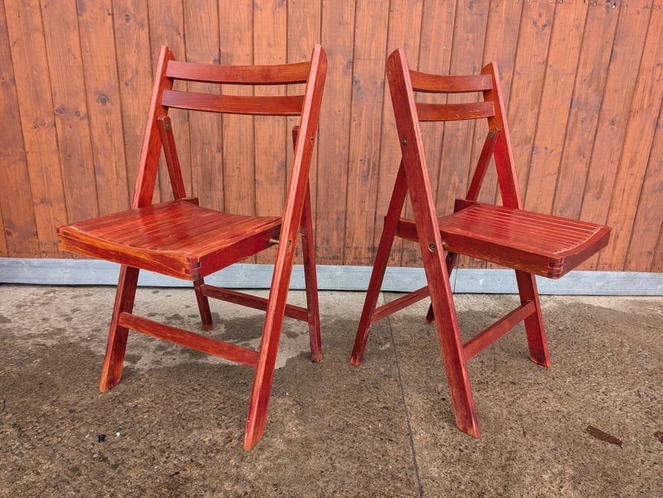 Designer Klappstuhl Stuhl 60er Vintage rot Danish Holzstuhl Folding Chair 1/2 - Bild 1 von 4