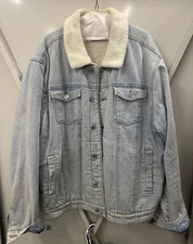 Frank & Oak Fleece Sherpa Lined Denim Jacket Mens XL