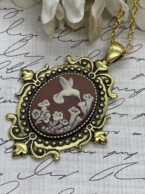 Anniversary Gold Cameo Hummingbird Easter Mother's Day Birthday wedding Necklace