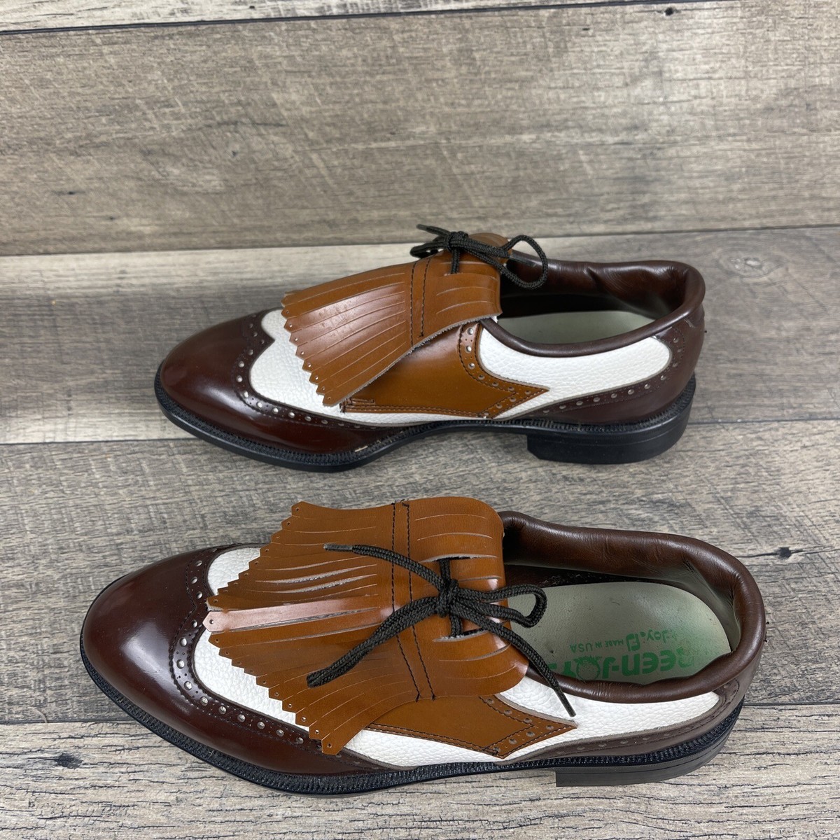 NOS Green-Joys Footjoy Golf Shoes Mens 7E Spikes Patent Leather