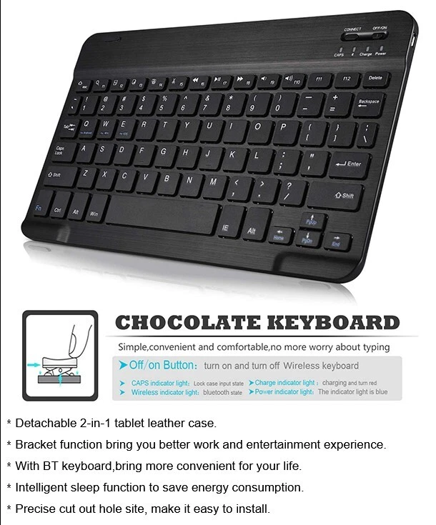 For Samsung Galaxy Tab A 10.1 SM-T580N Tablet Bluetooth Keyboard Back Case Cable - Image 3 of 4