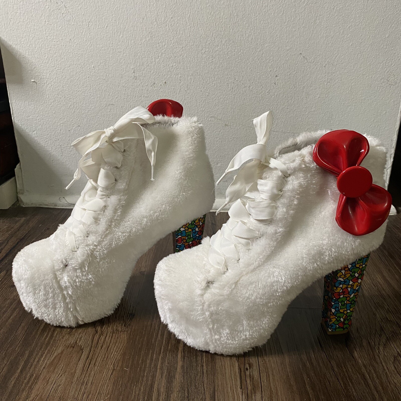 RARE Hello Kitty X Jeffrey Campbell Limited Edition Collection Furry White Boots image 3