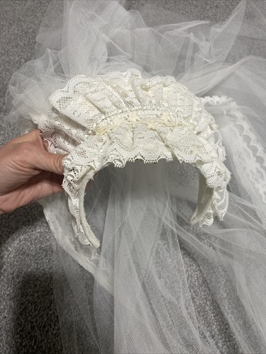 De Colección Años 60 Marfil Punto Suizo Boho Bishop Mangas Cuello Alto Vestido de Boda Encaje Velo XS - Imagen 22 de 24