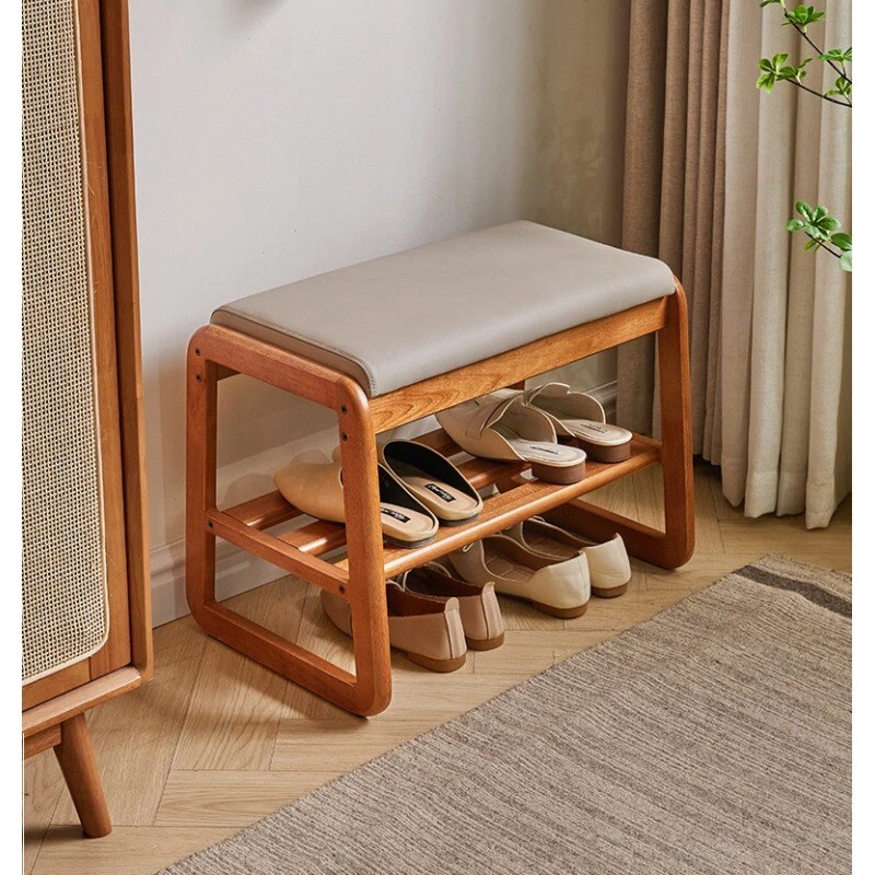 Household solid wood shoe cabinet changing stool can sit rack entrance storage - Image 2 of 4