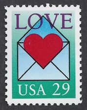 US Scott #2618 - 1992 29¢ - LOVE - HEART - Single - MNH - VF