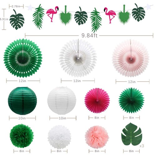 Meiduo Tropical Flamingo Palm Leaves Party Decorations with Paper Fans Paper ... - Picture 2 of 6