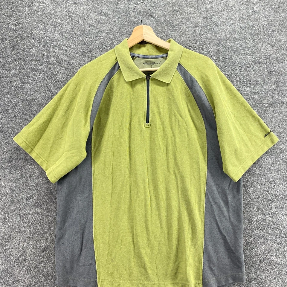 Camisa Eddie Bauer Hombre L Grande Verde Cremallera Cuello Manga Corta Algodón Regular Foto 3 de 4