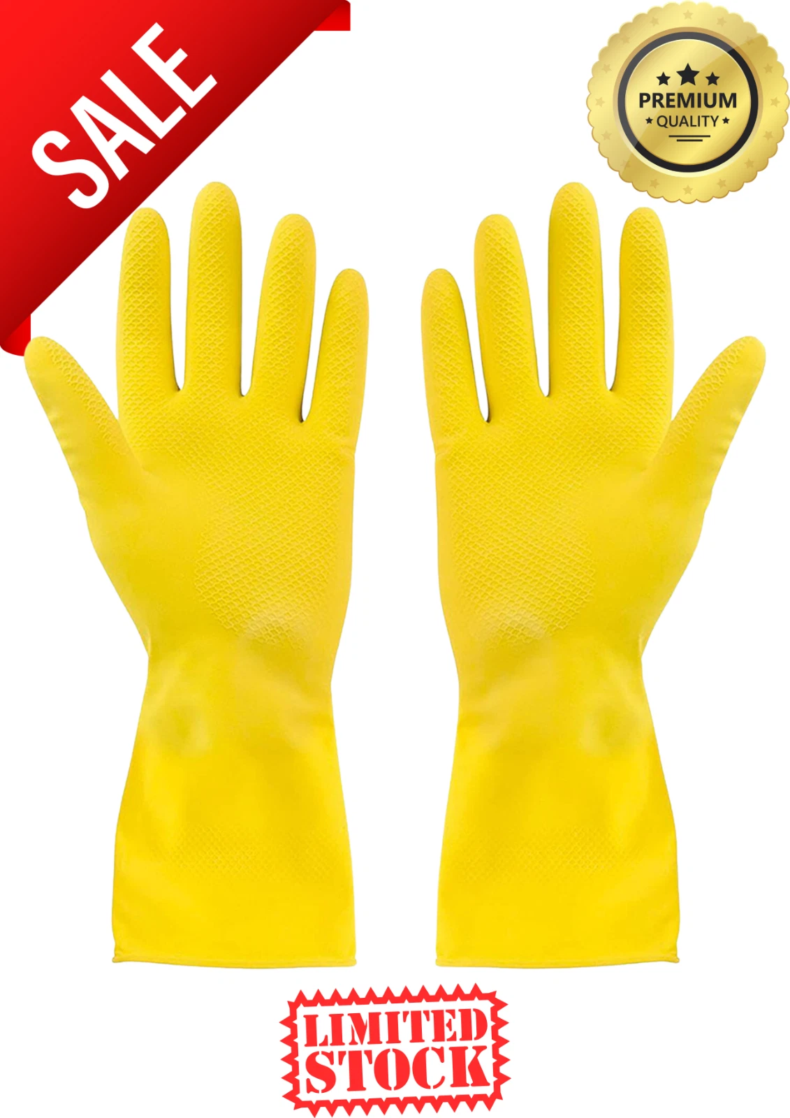 GANTS MÉNAGERS EN CAOUTCHOUC JAUNE DOUBLÉS COTON, NETTOYAGE DE LAVAGE SUPRÊME