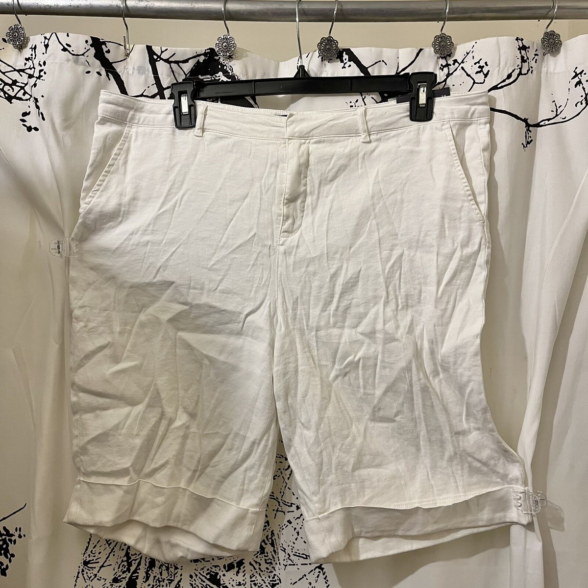 NWT NYDJ Linen Blend Bermuda Shorts Summer Beach Lightweight White Size 18