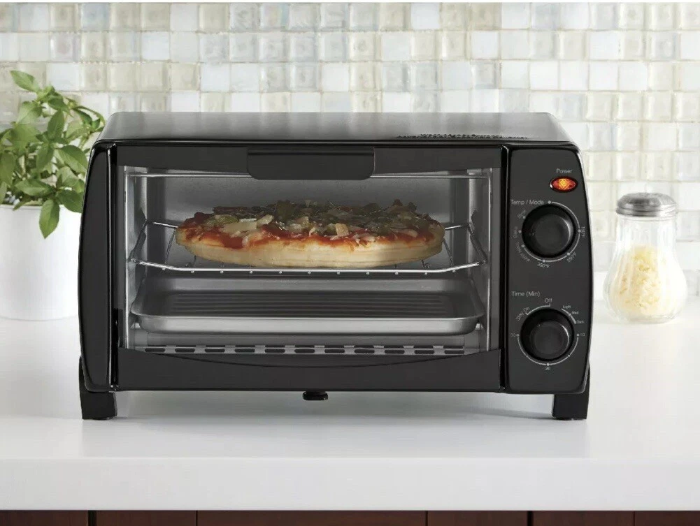 Mainstays 4 Slice Black Toaster Oven with Dishwasher-Safe Rack & Pan, 3 Piece