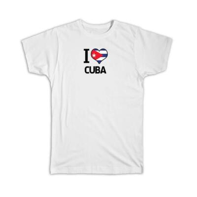 Gift T-Shirt : I Love Cuba Flag Heart Country Crest Cuban Expat Made In USA