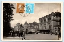 POSTCARD RPPC Hanover Germany Main Station 1931 Landesvater Statue