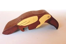 Puzzle Box Toucan Bird Wooden  Hand Carved Hidden Compartment Fun Curiosity