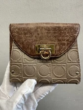 Salvatore Ferragamo Brown Leather Front Slap Compact Wallet with Coin Pocket