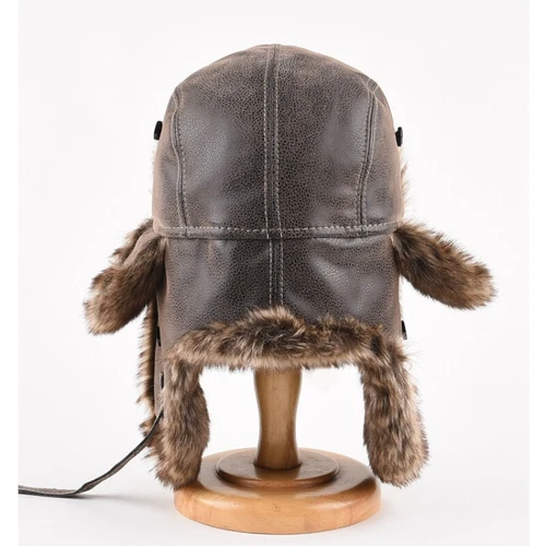 Men Russian Faux Leather Fur Hat Aviator Trapper Hat Winter Ski Ushanka Earflap - Picture 7 of 13