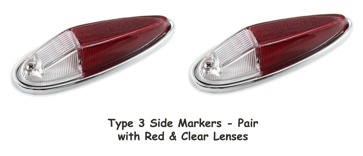 VW TYPE 3 1961-1973 SIDE MARKER ASSEMBLIES RED & CLEAR NOTCH