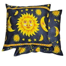 SUN AND MOON BLACK CUSHION COVERS DECORATIVE SCATTER YELLOW GREY STARS CELESTIAL